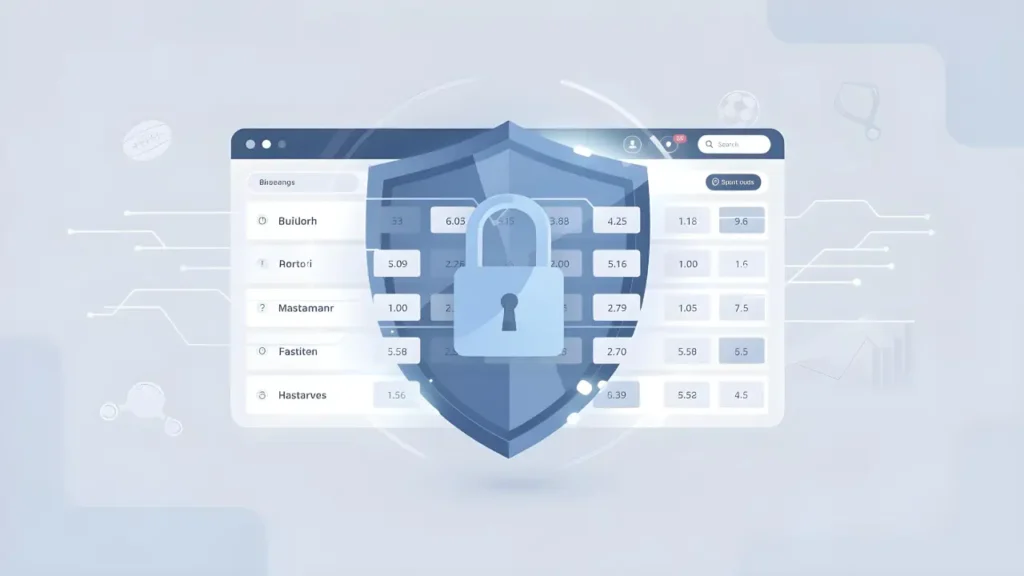 Online betting platform interface protected by a digital shield and padlock symbol representing security and data protection
