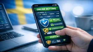 Mobile betting app showing secure connection, SSL encryption and verified safe features on a smartphone